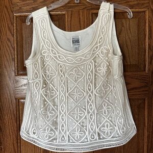 R&M Richard’s Cream Ribbon Lace Tank Top Sheer Shell Blouse Ivory Shirt Sz 10M